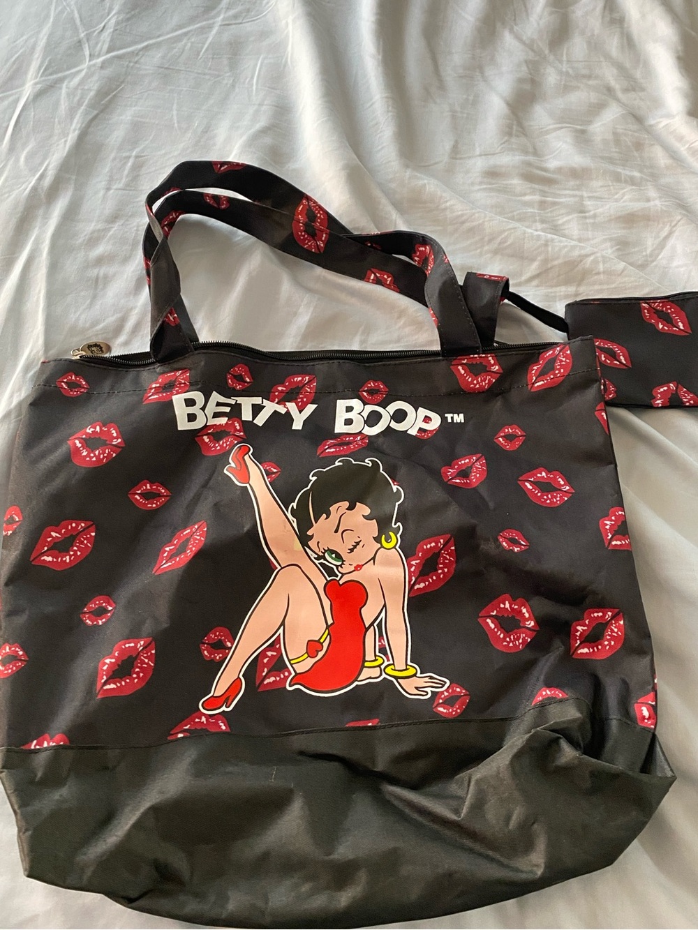Betty Boop Black Tote with Red Lip-Print and Graphic